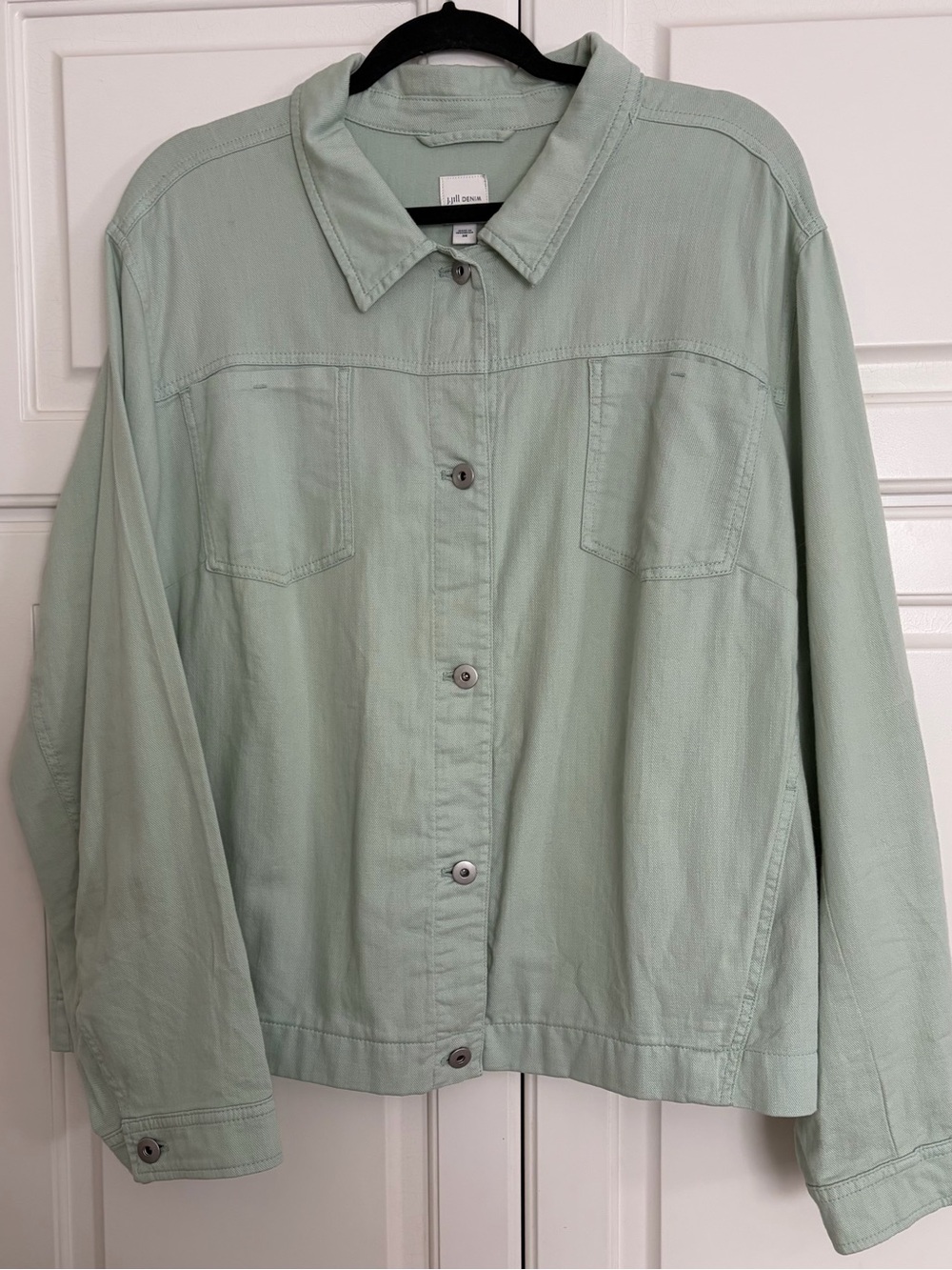 J. Jill Soft Mint Green Button-Front Denim Jacket
